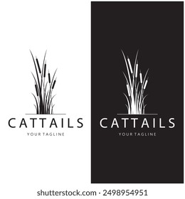 cattails or river reed grass plant logo design, aquatic plants, swamp, wild grass vector