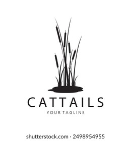 cattails or river reed grass plant logo design, aquatic plants, swamp, wild grass vector