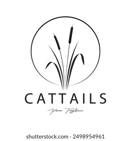 cattails or river reed grass plant logo design, aquatic plants, swamp, wild grass vector