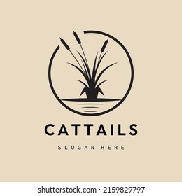 cattails vintage logo, icon and symbol, with emblem vector illustration design