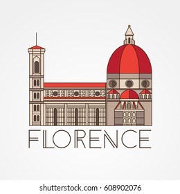 The Cattedrale di Santa Maria del Fiore - The symbol of Italy, Florence. Modern linear style. Colorfull one line concept. Editable stroke