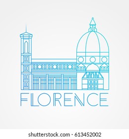 The Cattedrale di Santa Maria del Fiore - The symbol of Italy, Florence. Modern linear style. One line concept.