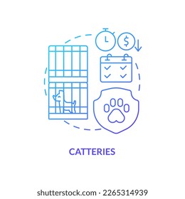 Catteries blue gradient concept icon. Pet care. Animal grooming house. Kennel services. Dog and cat sitting abstract idea thin line illustration. Isolated outline drawing. Myriad Pro-Bold font used