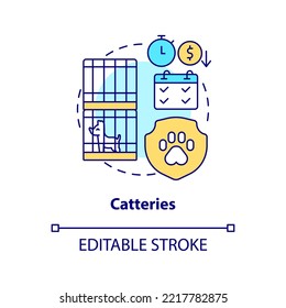 Catteries concept icon. Pet care services. Animal grooming house. Dog and cat sitting abstract idea thin line illustration. Isolated outline drawing. Editable stroke. Arial, Myriad Pro-Bold fonts used