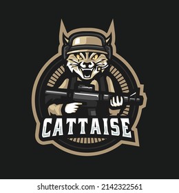 Diseño del logo de la mascota vectorial Catties con un estilo de concepto de ilustración moderno para la impresión de insignias, emblemas y camisetas. Ilustración de gatos con casco.
