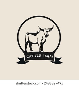 Cattle adventure badge logo vector graphic illustration on background