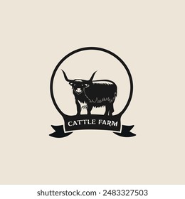 Cattle adventure badge logo vector graphic illustration on background