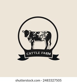 Cattle adventure badge logo vector graphic illustration on background