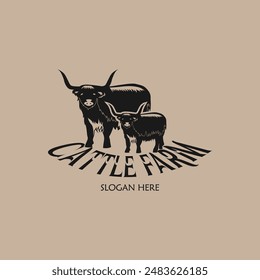 Cattle adventure badge logo vector graphic illustration on background