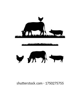 Cattle Angus Cow & Grass silhouette livestock family farm logo design