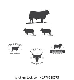 Cattle Angus Cow & Grass silhouette livestock farm logo design vector illustrations