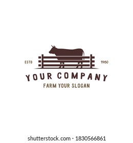 Cattle Angus Cow & Grass silhouette livestock farm logo vintage design