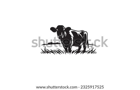 Cattle Angus Cow  Grass silhouette livestock farm black logo design on white background ストックフォト © 
