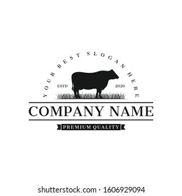 Cattle angus farm logo inspiration. Flat or Vintage design template. Vector illustration