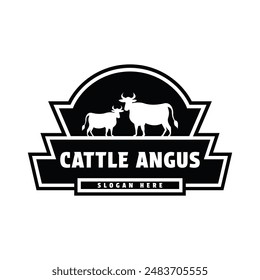 cattle angus logo design vintage retro badge concept beef quality premium