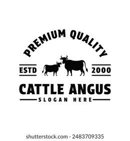 Cattle angus premium quality beef logo design vintage retro style