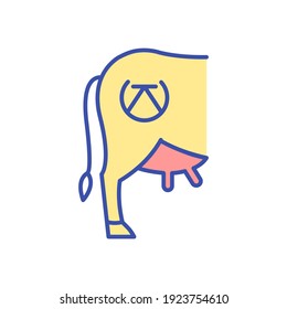 Cattle branding RGB color icon. Burning mark on livestock animal. Milk cow from ranch. Animal cruelty. Farming and dairy industry. Cheese production. Ranch live stock. Isolated vector illustration