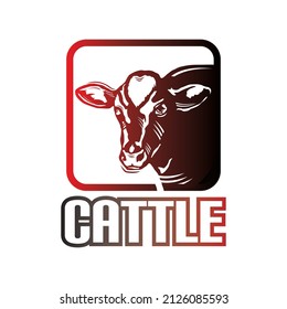cattle breed logo, silhouette of great cow in rectangle vector illustration