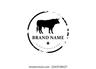 Cattle Bull Buffalo Angus Beef Meat Grill Barbeque barbecue bbq Vintage Retro Logo design