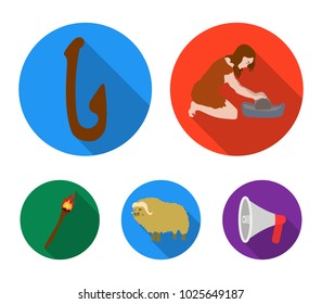 Cattle, catch, hook, fishing .Stone age set collection icons in flat style vector symbol stock illustration web.
