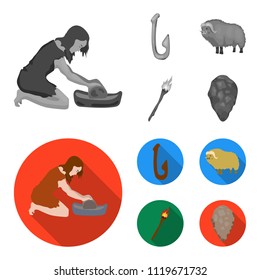 Cattle, catch, hook, fishing .Stone age set collection icons in monochrome,flat style vector symbol stock illustration web.