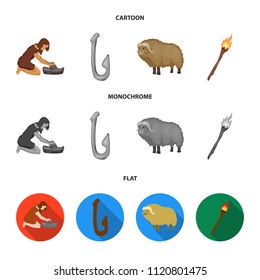 Cattle, catch, hook, fishing .Stone age set collection icons in cartoon,flat,monochrome style vector symbol stock illustration web.