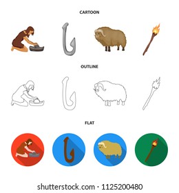 Cattle, catch, hook, fishing .Stone age set collection icons in cartoon,outline,flat style vector symbol stock illustration web.