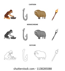 Cattle, catch, hook, fishing .Stone age set collection icons in cartoon,outline,monochrome style vector symbol stock illustration web.