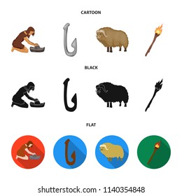 Cattle, catch, hook, fishing .Stone age set collection icons in cartoon,black,flat style vector symbol stock illustration web.