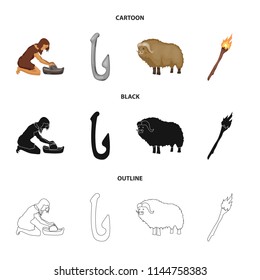 Cattle, catch, hook, fishing .Stone age set collection icons in cartoon,black,outline style vector symbol stock illustration web.