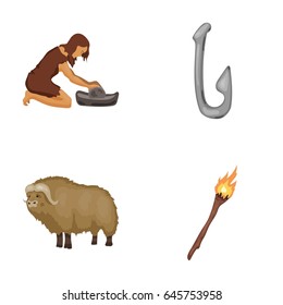 Cattle, catch, hook, fishing .Stone age set collection icons in cartoon style vector symbol stock illustration web.