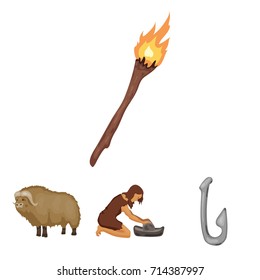Cattle, catch, hook, fishing .Stone age set collection icons in cartoon style vector symbol stock illustration web.