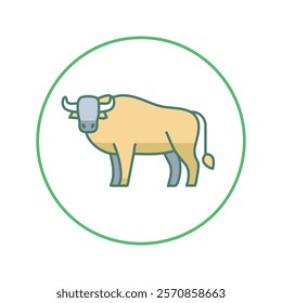 Cattle color icon in flat style. Farm animal vector illustration on white isolated background. Ox business concept.