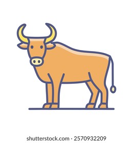 Cattle color line icon on white background for web design, mobile app. Brown and blue bull logo art vector.