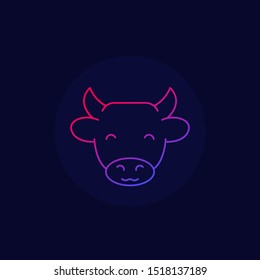 cattle, cow head linear vector icon