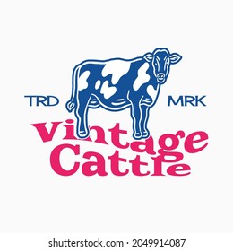 Cattle or Cow with Vintage or Retro Style Illustration Logo