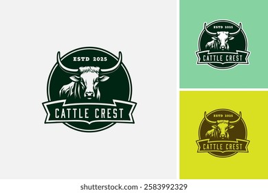 Cattle Crest logo design. Ideal for branding, promotional materials, websites, and merchandise related to the cattle industry. EPS layered vector