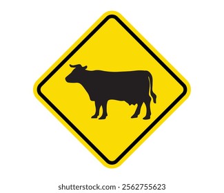 Cattle Crossing Sign Alerting Drivers to Potential Presence of Livestock, Essential for Road Safety in Rural Areas, US Road Sign Compliant, High-Quality Vector Stock Image