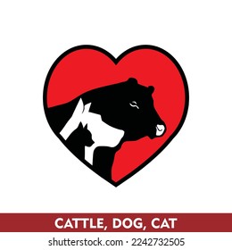 cattle, dog, cat, love logo, vector illustrations