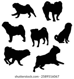 Cattle Dog Silhouette, Bull Dog illustration, Pug icon Silhouette, Dog Silhouette illustration