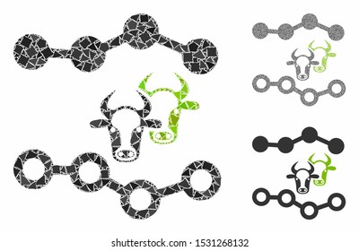 Cattle dotted charts composition of ragged pieces in various sizes and color tints, based on cattle dotted charts icon. Vector unequal items are composed into composition.