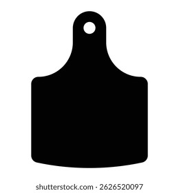 Cattle ear tag vector icon. Steer or livestock identification tag used in farming, agriculture, or veterinary management. Black silhouette isolated on white background.