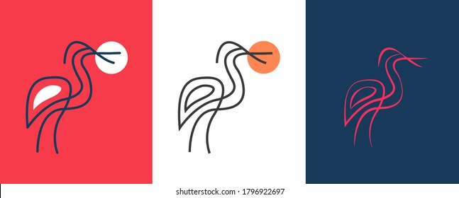 Cattle egret bird logo design. Awesome cattle egret bird silhouette. A cattle egret bird logotype.Heron drawings ,ibis vector ,swamp logo design ,abstract heron ,crane bird cartoon,line art heron 3