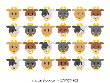 Cattle face icons set. Vector illustration.
