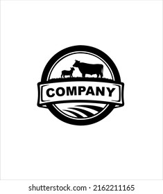 Cattle Farm, Black and White Colour Logo Design Stock Vector