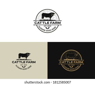 Cattle Farm & Butcher Vintage Cow Logo template Vector