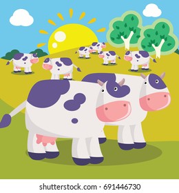 Cattle Farm Cartoon Vector Illustration