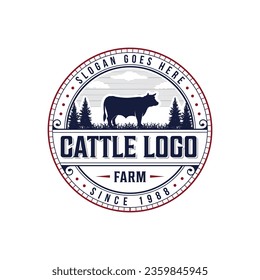 Cattle farm or cow farm vector illustration retro vintage logo design