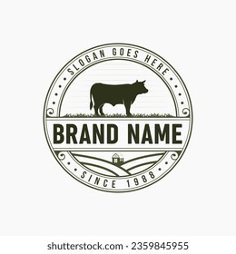 Cattle farm or cow farm vector illustration retro vintage logo design