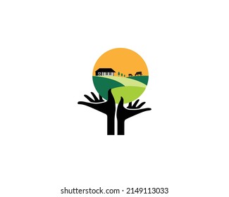 Cattle farm House Logo design template. Logo with the image of the field for farms. 